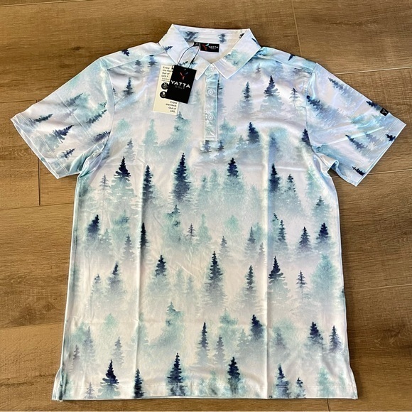 Yatta Other - YATTA Men’s M Golf Polo Shirt Subtle Pines Trees Colorful Stretch Wicking Loud